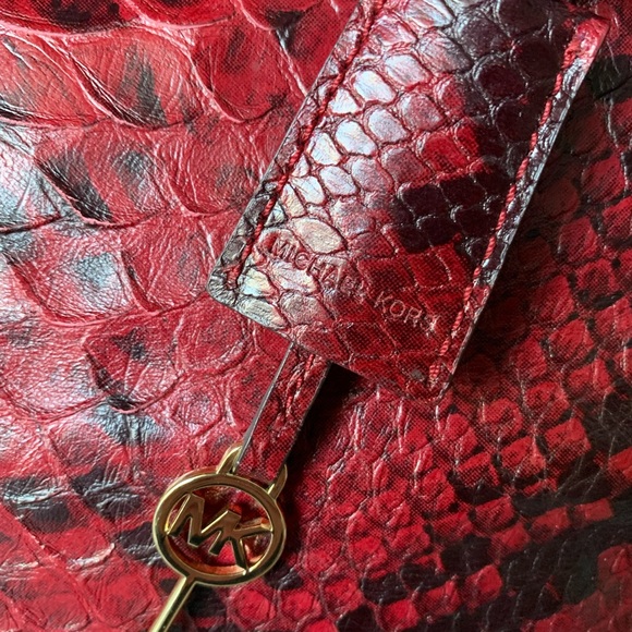 Michael Kors Red Leather Hamilton Tote Bag Large Exotic Python Purse - Picture 10 of 16